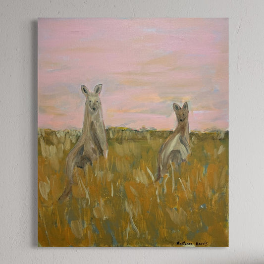 “Two kangaroos in the back paddock” 50x60